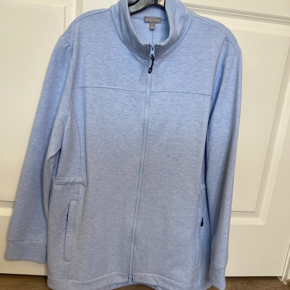 T by Talbots NWT Light Blue Funnel Neck Front Zip Jacket